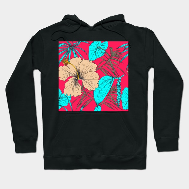 Tropical exotic flowers and leaves Hoodie by Olga Berlet